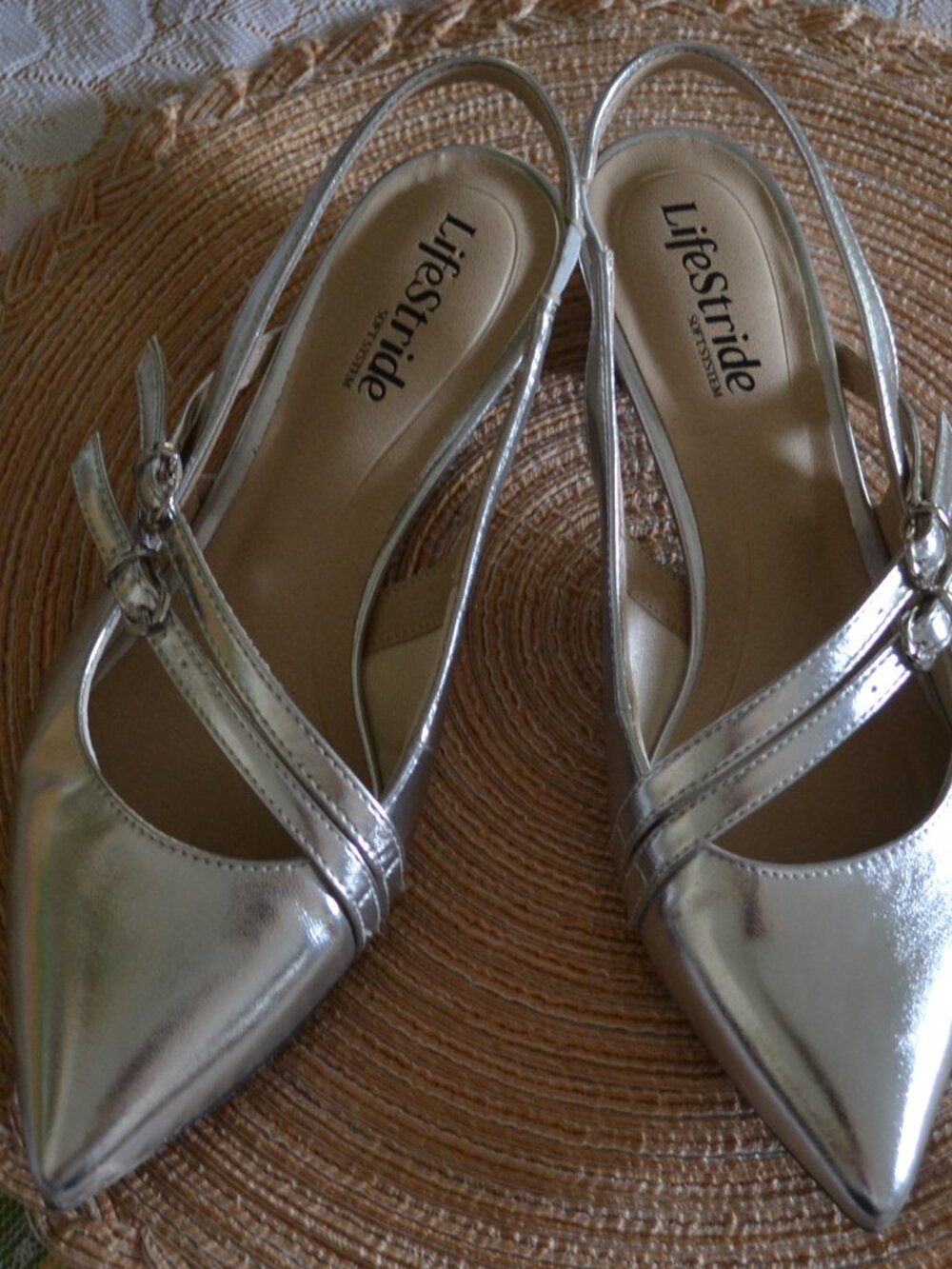 Ladies Life Stride silver slingback shoes